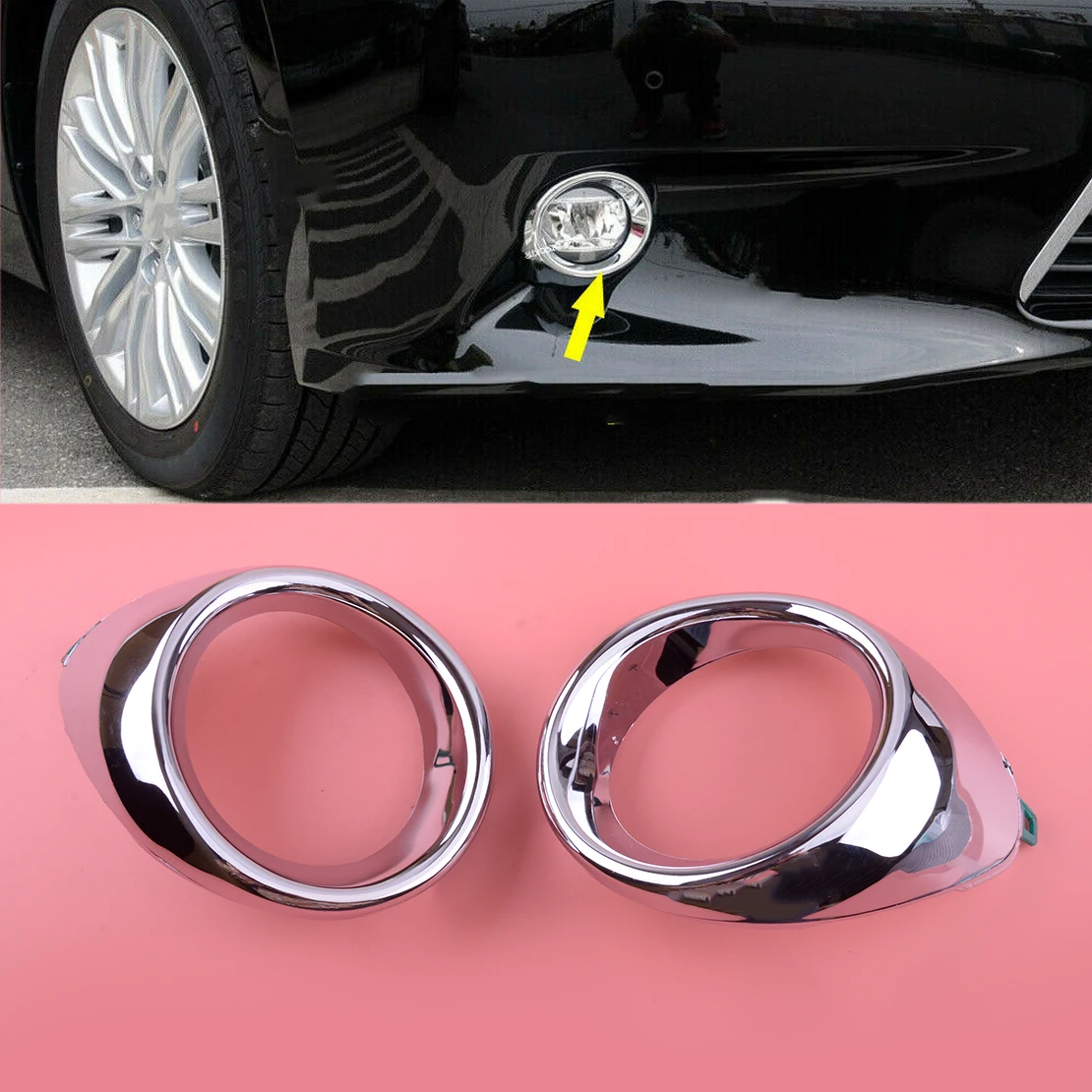 1 Pair 81482-33050 81481-33040 Car Chrome Front Left&Right Fog Light Lamp Bezel Cover Trim Fit For Lexus ES300h ES350 2013-2015