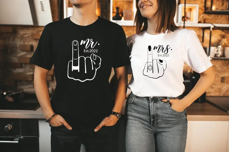 

Wedding Fingers Shirt,Mr and Mrs Shirt,Ring Finger Engagement Ring Finger Bachelorette Party Bride Short Sleeve Top Tees O Neck