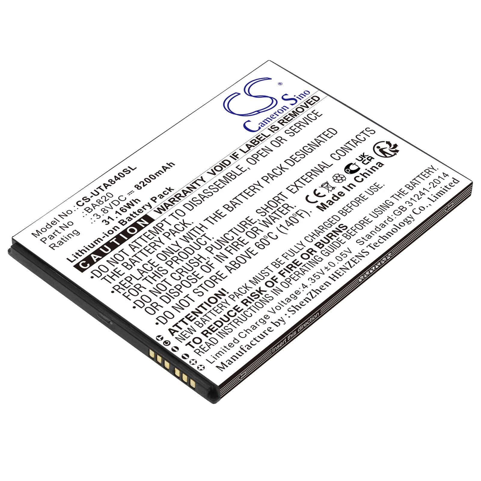 

CS Replacement Battery For UnistrongUG908,BA820,BA840,UG905BA820 8000mAh / 30.40Wh