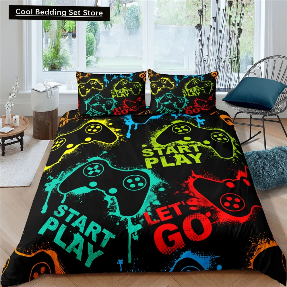 

2/3 Pcs Gamer Duvet Cover Queen King Kids Boys Girls Colorful Bedding Set Game Quilt Cover Gamepad Polyester Comforter Cover