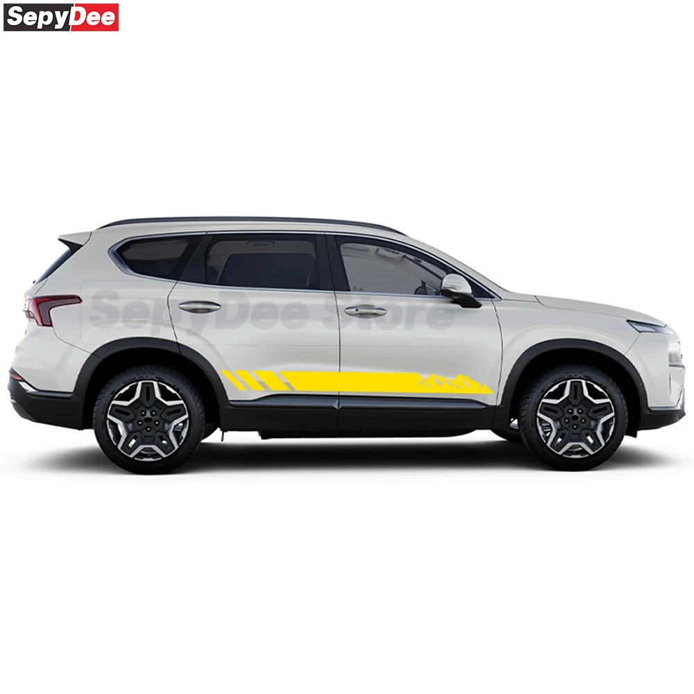 2Pcs Mountain Graphics Car Door Side Stripes Skirt Stickers for Hyundai Santa Fe Auto Body Decor Vinyl Decals Car Accessories