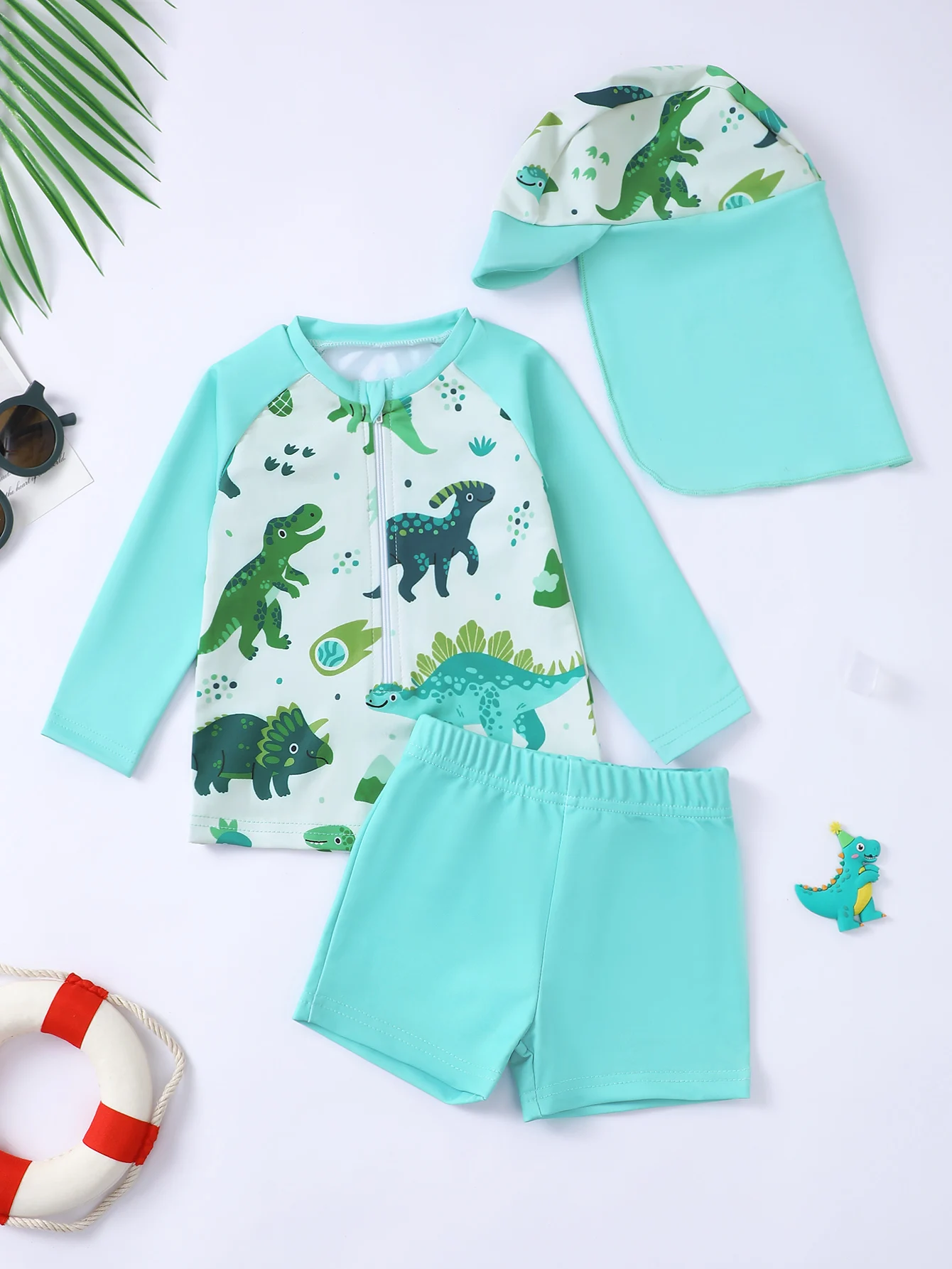 Children's Summer Dinosaur Print Swimming Suit Set Baby Boys' Swimwear with Fun Prehistoric Creature Design