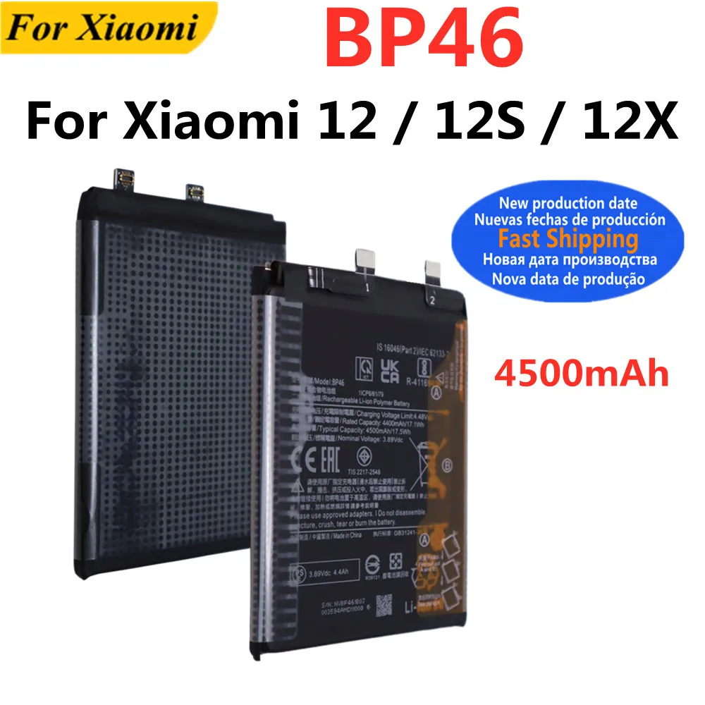 BP46 Replacement Battery 4500mAh For Xiaomi Mi 12 12S 12X Mi12 Mi12s Mi12x Mobile Phone Batteries + Repair Tool Kits