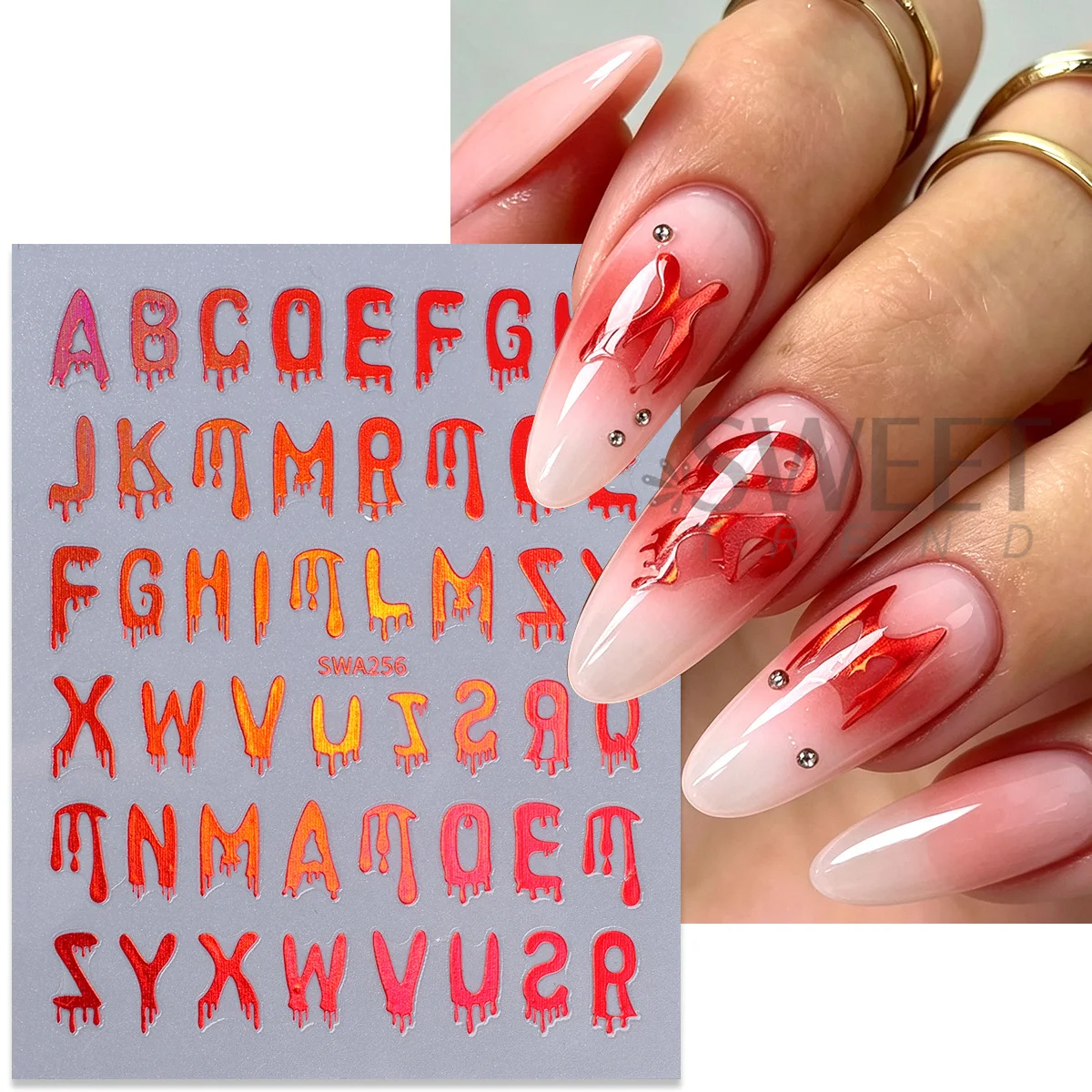 3pcs Laser Red Halloween Blood Drip Letter Nail Sticker Holographic Big Alphabet Number Decal Horror Holiday Party Manicure Tips