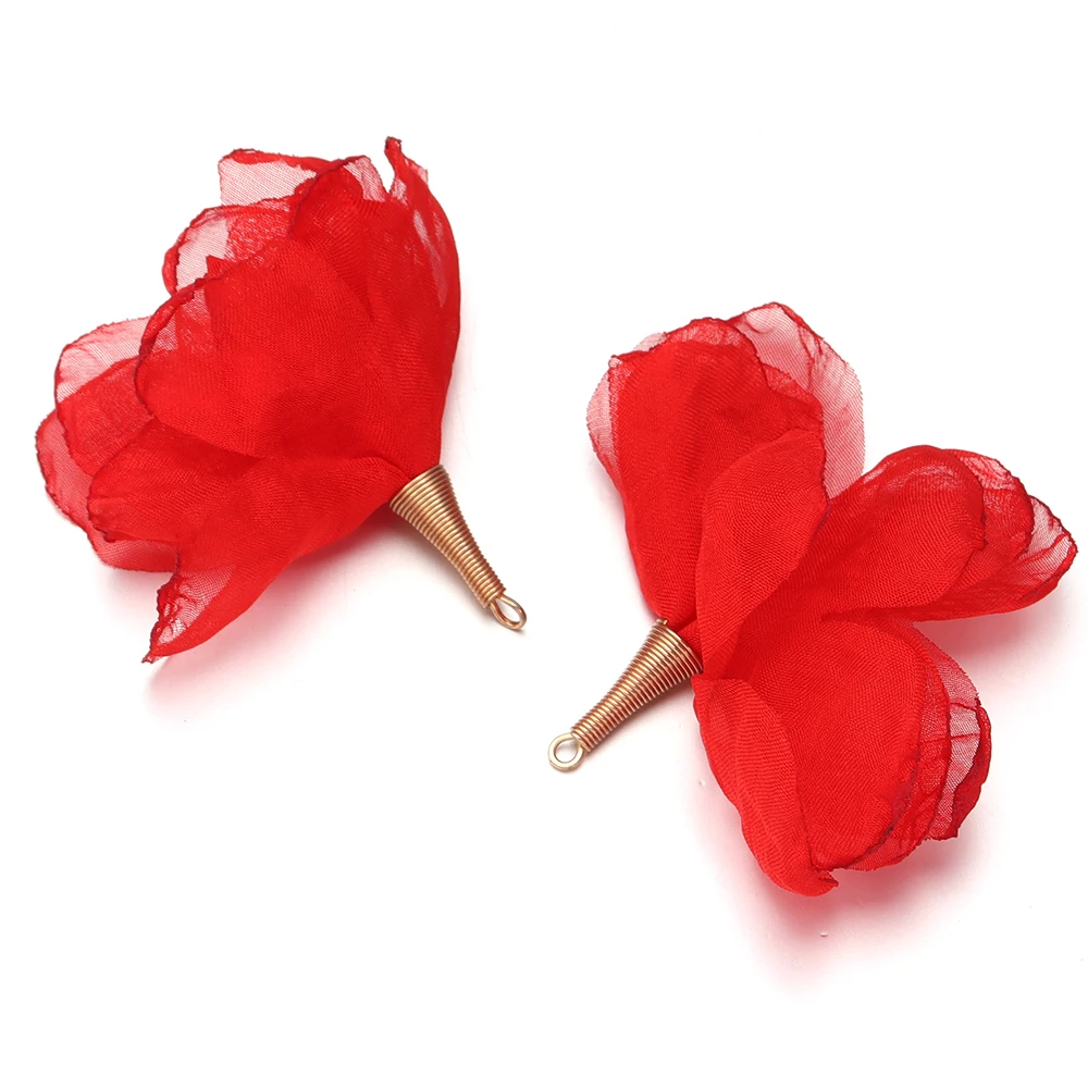 

10Pcs/Lot 5cm Colorful Mesh Chiffon Flower Earrings Pendant Flower Charm for DIY Crafts Material Handmade Charm Accessories