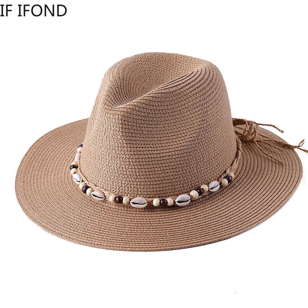 54-58-60CM Women Summer Straw Hat With Natural Shell Conch Outdoor Holiday Parent-Child Hat Panama Beach Sun Hat Dropshipping