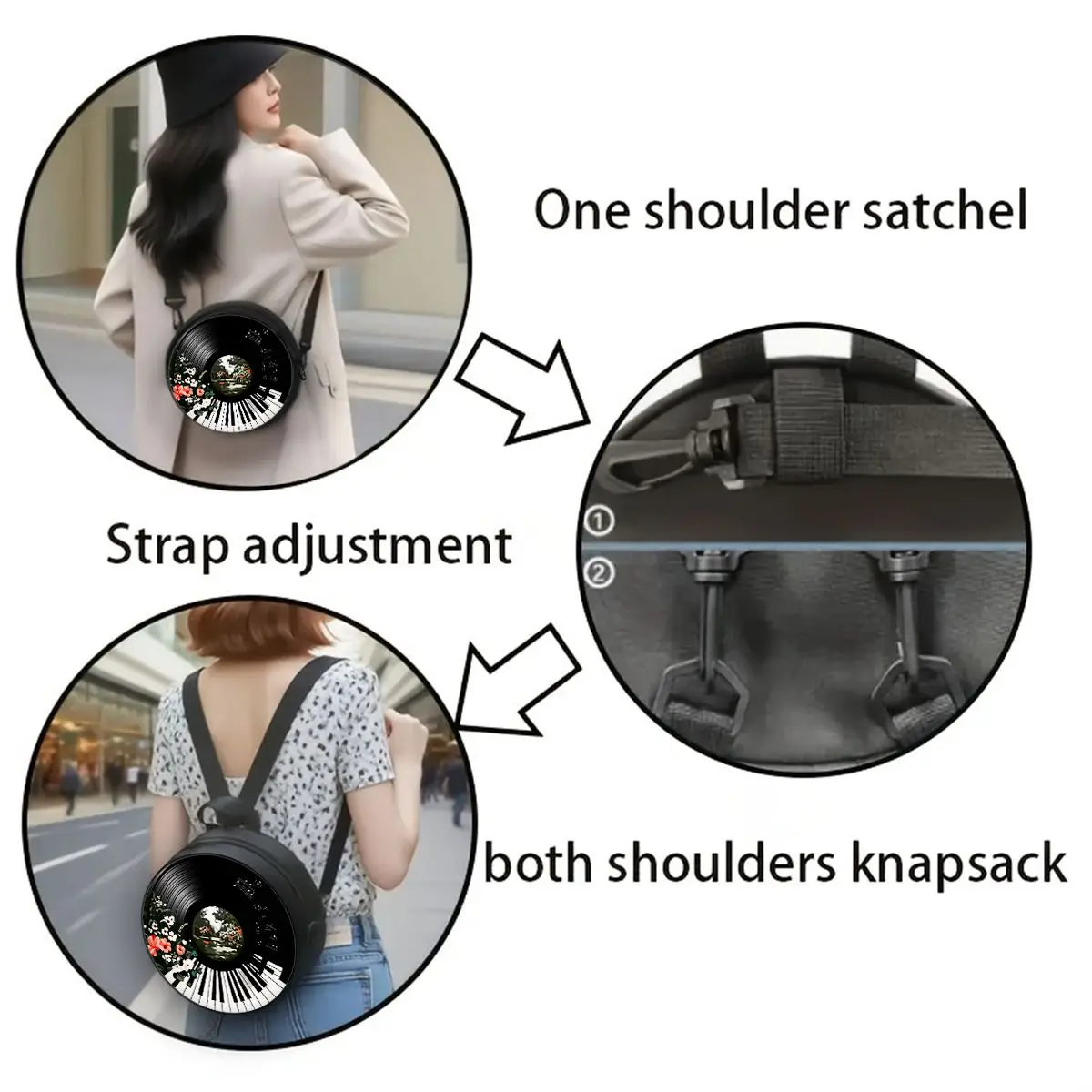 Record Print Round Shoulder Bag Casual Messenger Bag for Woman Best Gifts 2D Flat Casual Daily Crossbody Bag view 3