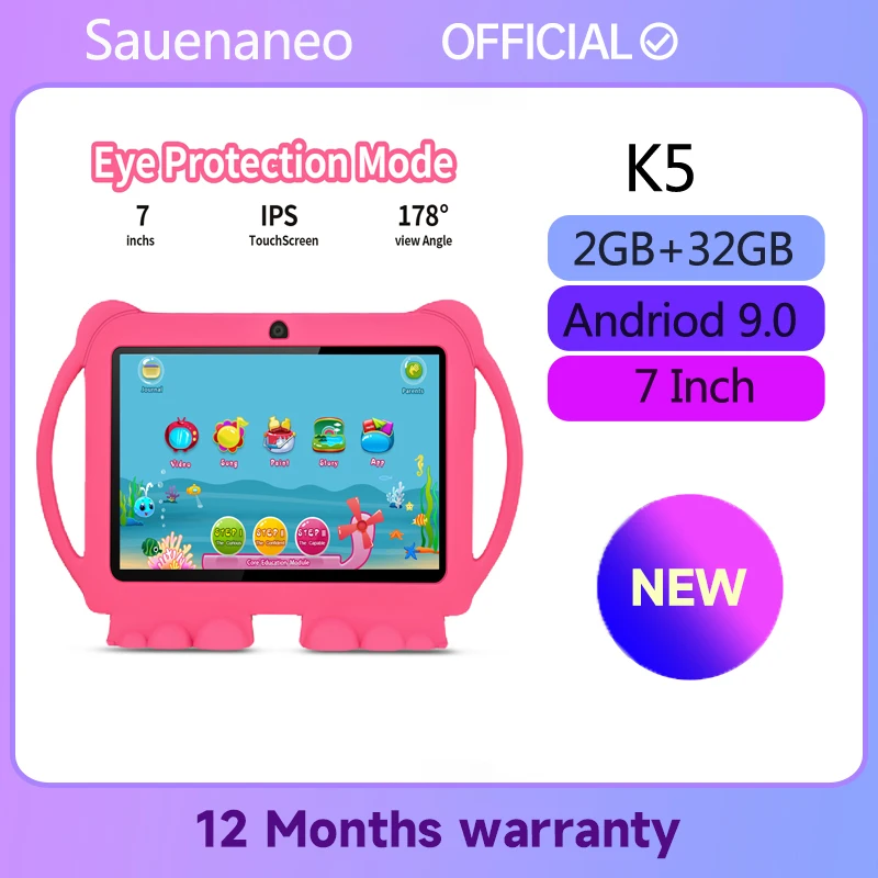 جهاز لوحي Sauenaneo-Android مع حامل للأطفال ، 8 بوصة ، مللي أمبير ، 2 جيجابايت رام ، 32 جيجابايت ذاكرة روم ، تعلم ، أطفال ، تعلم