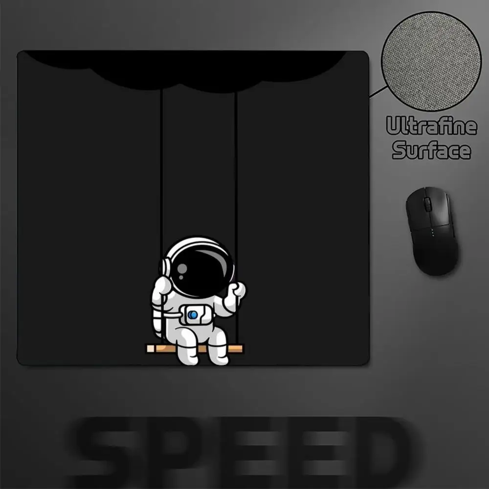 Cute Astronaut Swinging In Starry Space Square Mouse Pad Non Slip Rubber Desktop Mat For Home Office Laptop Gaming Sessions