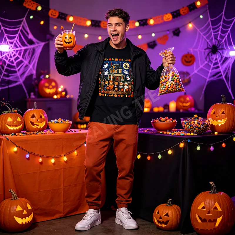 90er-Jahre-Bären-Halloween-T-Shirt für Jungen und Mädchen, Y2k, niedliche Horror-Streetwear-Kleidung, kurzärmelige Baumwollkleidung – Detail 3