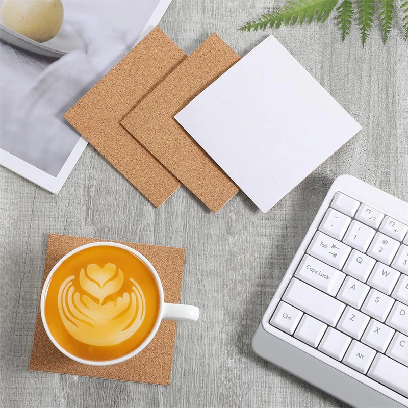 30/100Pcs Round Square Hexagon Thin Self-Adhesive Coasters Cork Mats Diy Crafts Supplies Backing Sheets Table Decor
