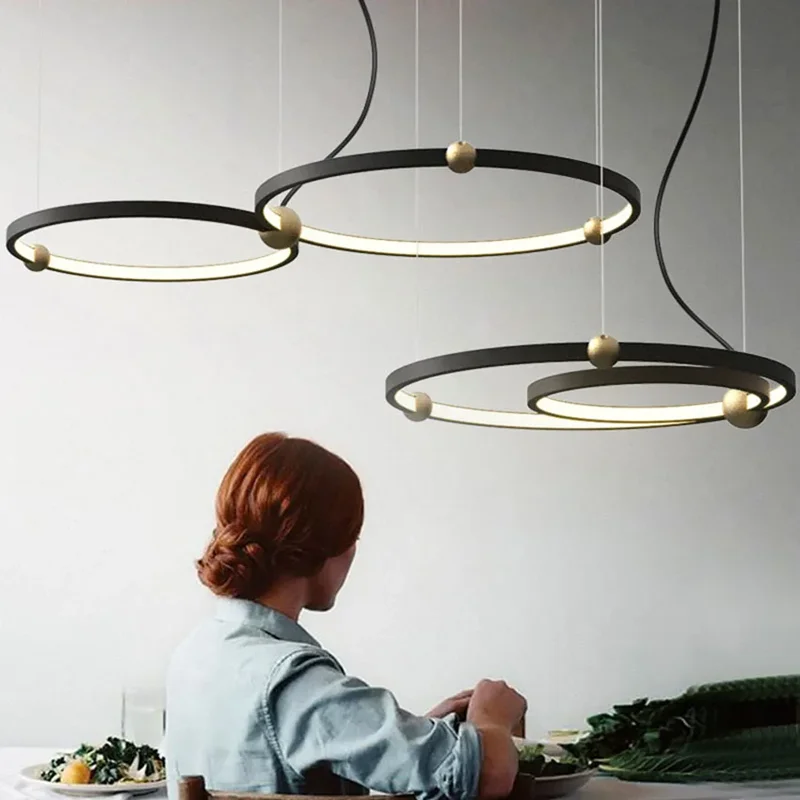 

Ring chandelier Led black and gold chandelier Ceiling Mount luminaire suspension Indoor Dining Room kitchen table light fixtures