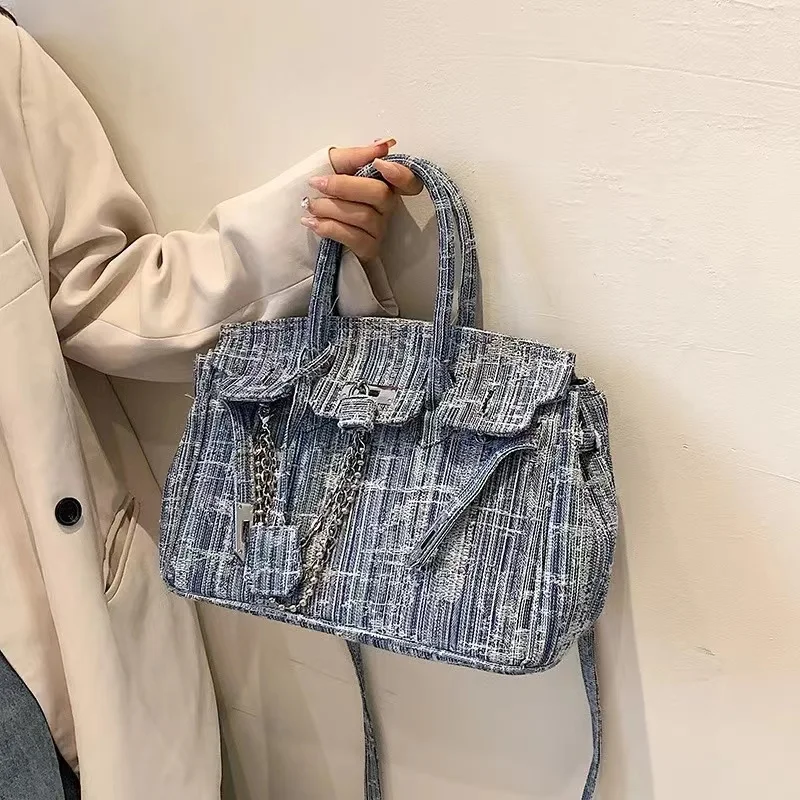 Messenger Bags For Ladies Large Capacity Crossbody BagsDenim Vintage Women\'s Handbag Fashion Popular Chains Square