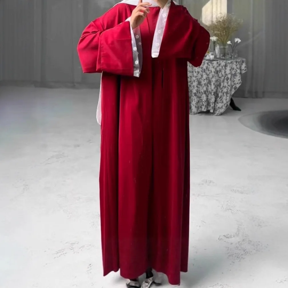 Eid Women Dress Suit Muslim 2 Piece Sets Cardigan Robe Lace Dresses Abayas Jalabiya Dubai Kaftan Islam Vestidos Morocco Ramadan