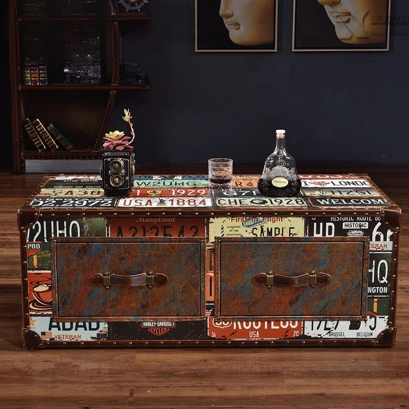 

Retro cabinet double pumping coffee table industrial wind license plate custom coffee table bar club gym tea table