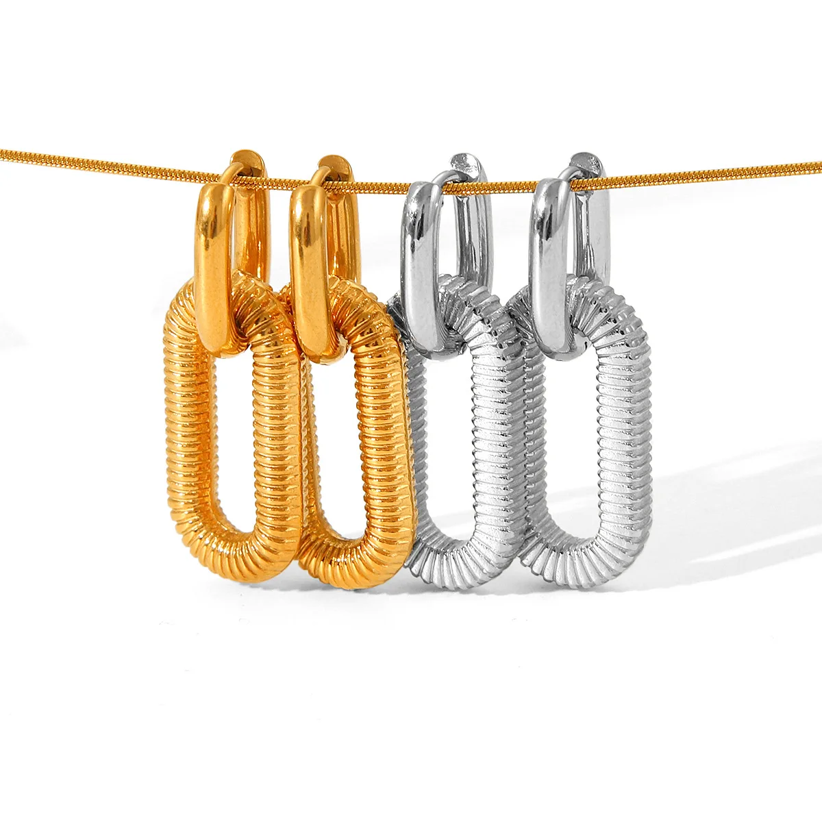 Fashionable Commuter Minimalist Titanium Steel Women's Earrings, Niche Textured Loop Pendant, Detachable Design Sense