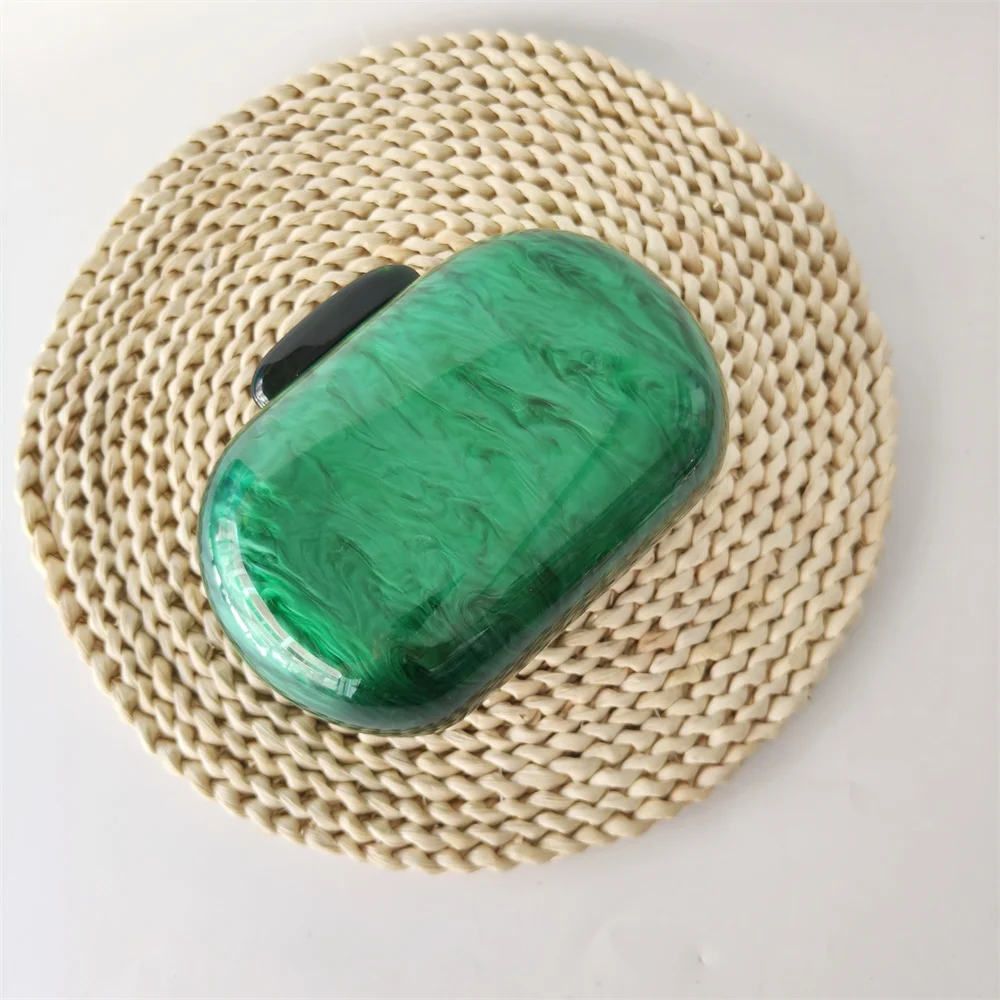 New Acrylic Box Women Wedding Stones Clutches Bags  Purse Handbag Oval Egg Mini Small Green Marble Female Bridal Clutch  Bags