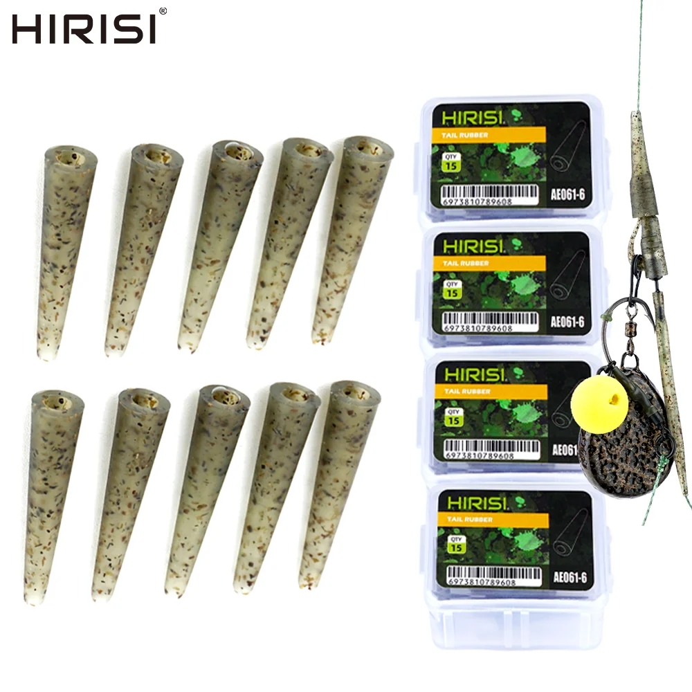Hirisi AE061-6 15 Stück Karpfenangeln Kegel Schwanz Gummischläuche Anti-Tangle Rig Sleeves Terminal Tackle für Karpfenangeln Rigs