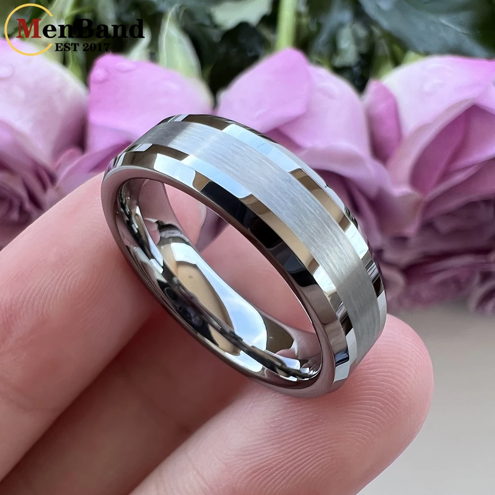 MenBand Gold Color 6MM 8MM With Brushed Finish And Polished Edge Men Women Tungsten Carbide Wedding Band Ring Comfort Fit