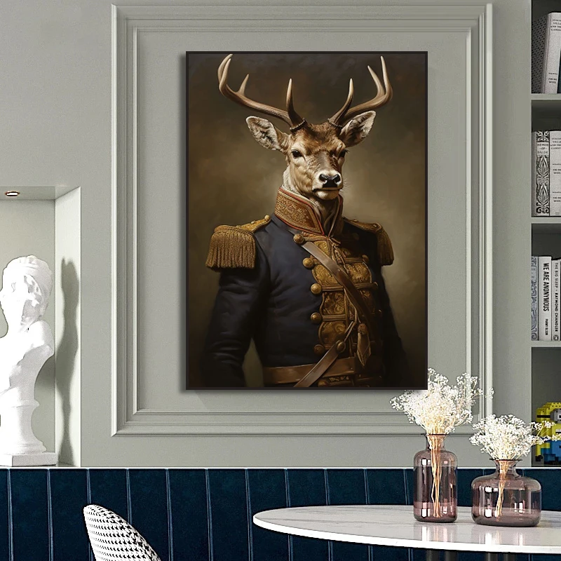 Victorian Renaissance Vintage Highland Stag with Whiskey Smoking Poster Print Deer Canvas Painting Wall Art Home Decor Cuadros