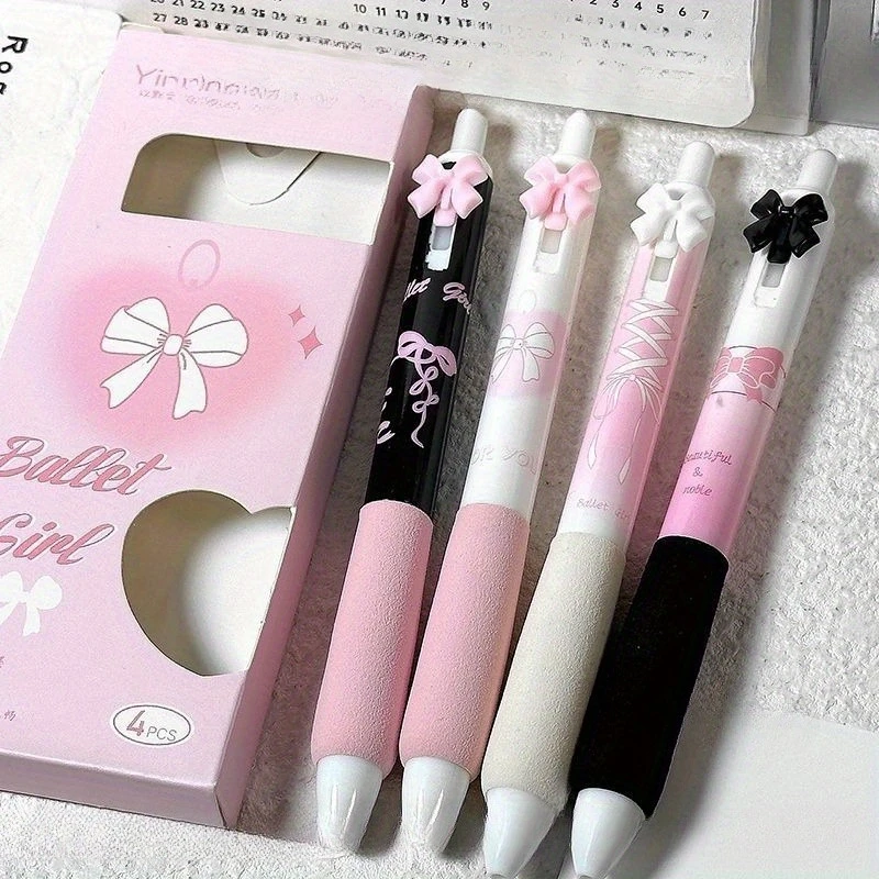 4 pièces stylos rétractables mignons stylos à Gel de dessin animé stylos à poignée souple, stylo à encre noire 0.5mm stylos esthétiques stylos scolaires de bureau Kawaii S
