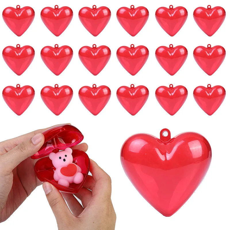 10pcs Red Heart Shape Plastic Box Decorations Empty Capsule Eggshell Surprise Ball Toy For Valentine\'s Day Gift Party Wedding