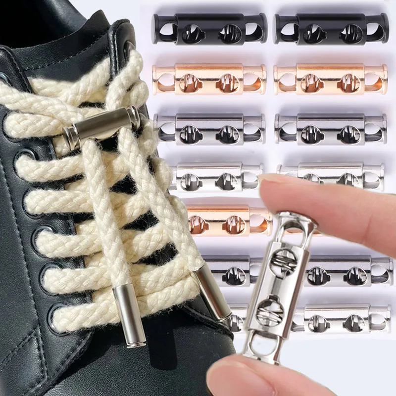 10Pcs/set Metal Shoelaces Buckles Double Hole Head Vintage DIY Sewing Alloy Handmade Drawstring Stopper Toggles Cord Lock Clasp