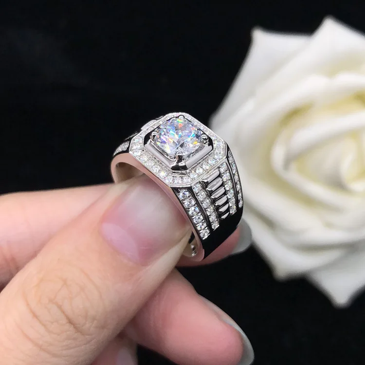 

PT950Platinum fashion ring - New bold honeycomb men's diamond ring - Full-cut micro-set ring