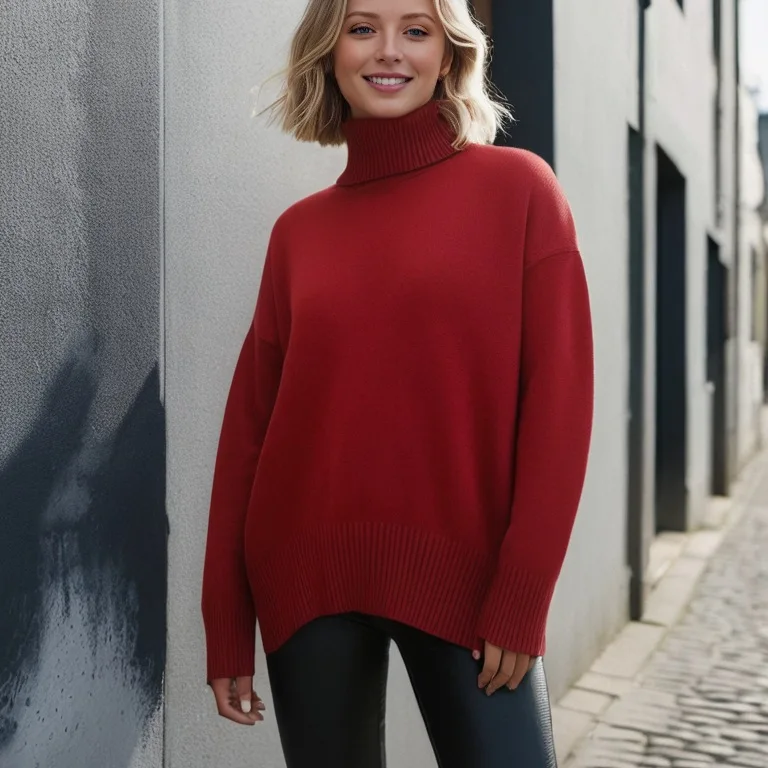 

Winter Turtleneck Women Sweater Oversize Warm Knitted Pullover Loose Sweater Woman Winter 2025 Thick Sweater Winter Oversized
