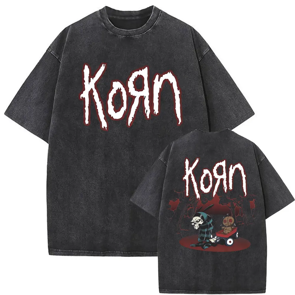 

Washed Vintage Rock Band Korn Graphic Tshirt Summer Men Women Crewneck Oversized Tees Male Gothic T Shirts Men's Casual T-shirts