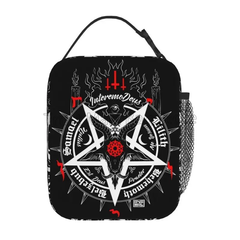 Black Satan Skull Insulated Lunch Bag Dead Head Mystical Circle Esoteric Portable Reusable Thermal Lunch Box for Picnic Travel