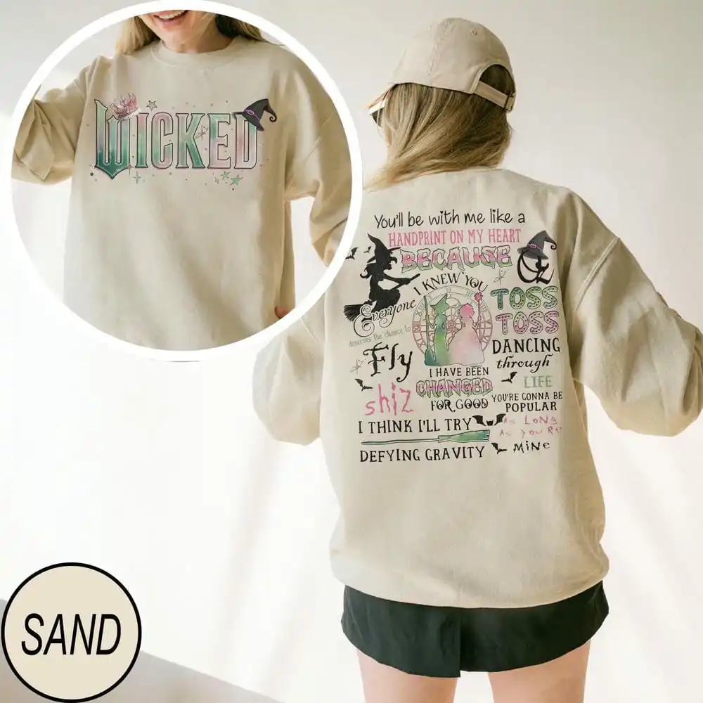 

Wicked Movie 2 Sided Print Sweatshirt Defy Gravity Broomstick Magic Wand Sweatshirt Dark Acedemia Unisex Y2K Sweater Streetwear