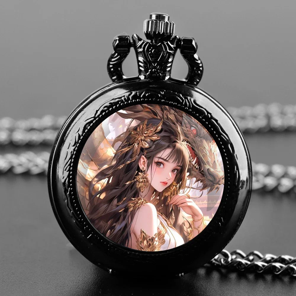 أنيقة خمر الخيال فتاة موضوع زجاج قبة ساعات الجيب الكوارتز قلادة قلادة هدايا للرجال النساء Reloj De Bolsillo #1