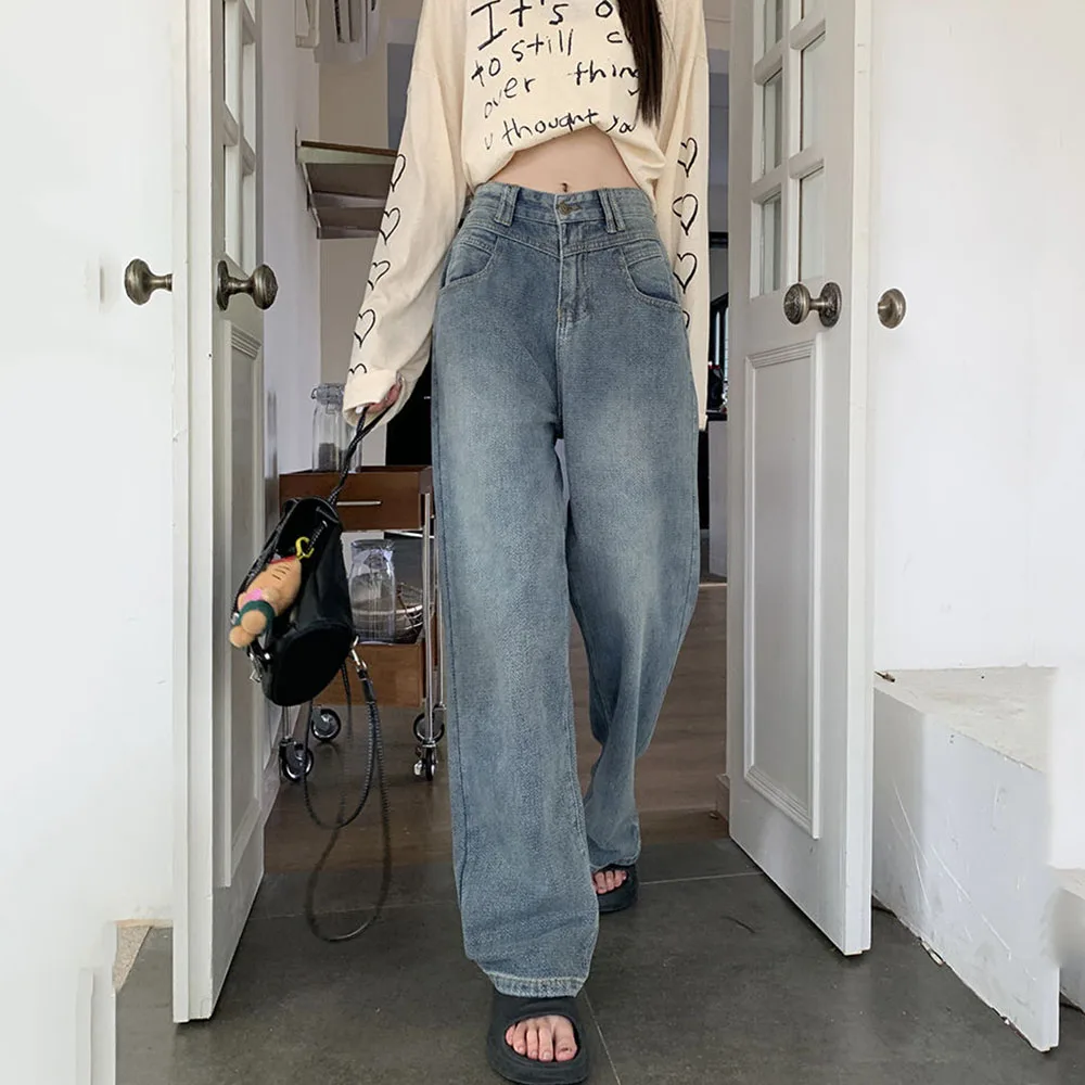 

Low Waist Jeans Women Loose 2023 Vintage Denim Pants Fashion Straight Wide Leg Y2k Denim Trousers Blue Washed Mom Jeans Kpop 90s