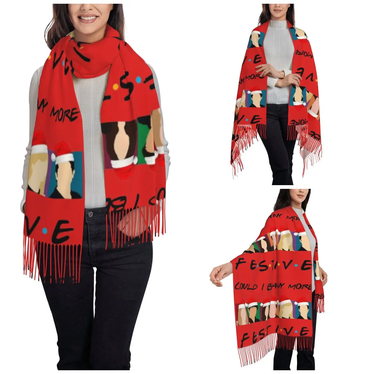 Friends TV Show Shawl Wrap Womens Winter Long Soft Scarf Christmas Pashminas Tassel Scarves