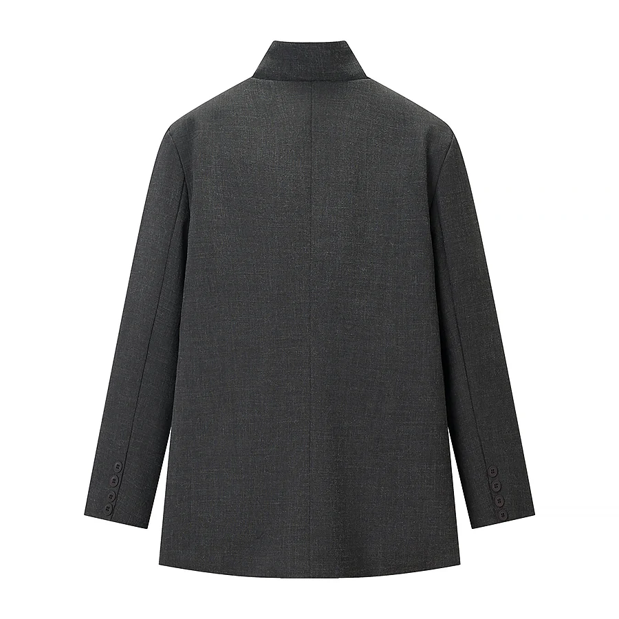 HH Damen Casual Asymmetrischer Dunkelgrauer Blazer Einknopf Langarm-Jacke Mäntel 2026 Trend Vintage Einfarbige Büro-Blazer – Detail 3