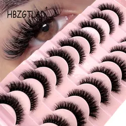 10Pairs 3D Faux Mink False Eyelashes Natural Messy Crisscross Eyelash Wispy Fluffy Fake Eyelashes Extension Eye Makeup Faux Cils