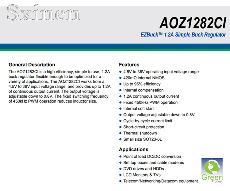 Lote de 10 piezas por lote aoz 1282 ci sot 23-6 4,5 V ~ 36V 1.2A sintonizable dc-dc buck chip
