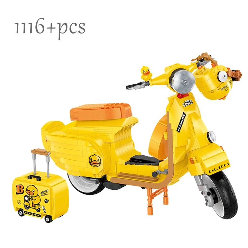 Creative City Vehicle Mini Diamond Building Block B.Duck Vespa Motorcycle Assemble suitcase Model Duckbill Scooter Bricks Toys