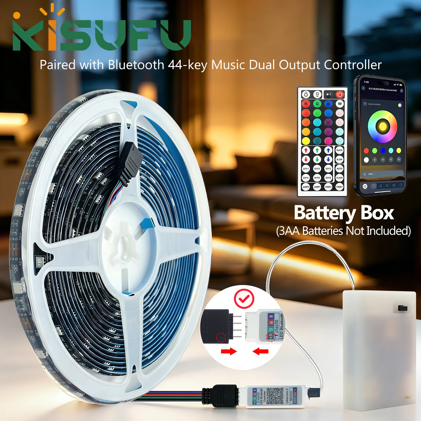 Smart LED Strip Light 5050 RGB 17/24/44Key Bluetooth Remote App Control 16 Million Colors IP21/IP65 Waterproof Room TV Backlight
