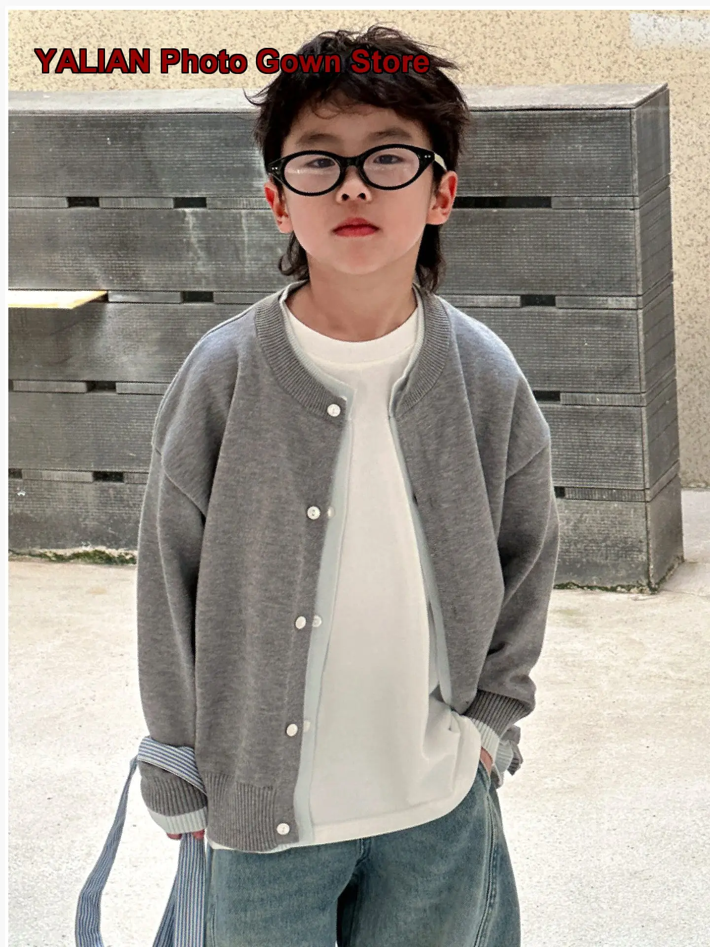Boys Two-Piece Look Cardigan Kids Spring Soft Solid Color Thickened Warm Knit Top Little Kids