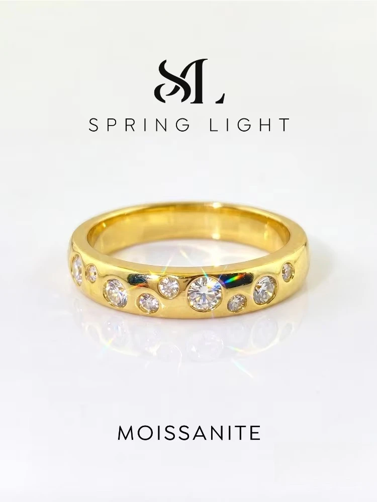 Real Round Moissanite Diamond Wedding Band Rings for Women Engagement Anniversary Personalized Elegant Jewelry