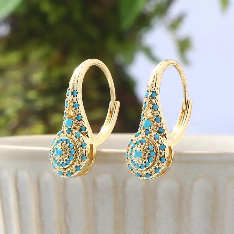 【F】1Pair Ladies Elegant Fashion Turquoise Earrings For Daily Casual Or Formal Occasions Ethnic Style Creative Jewelry Gift