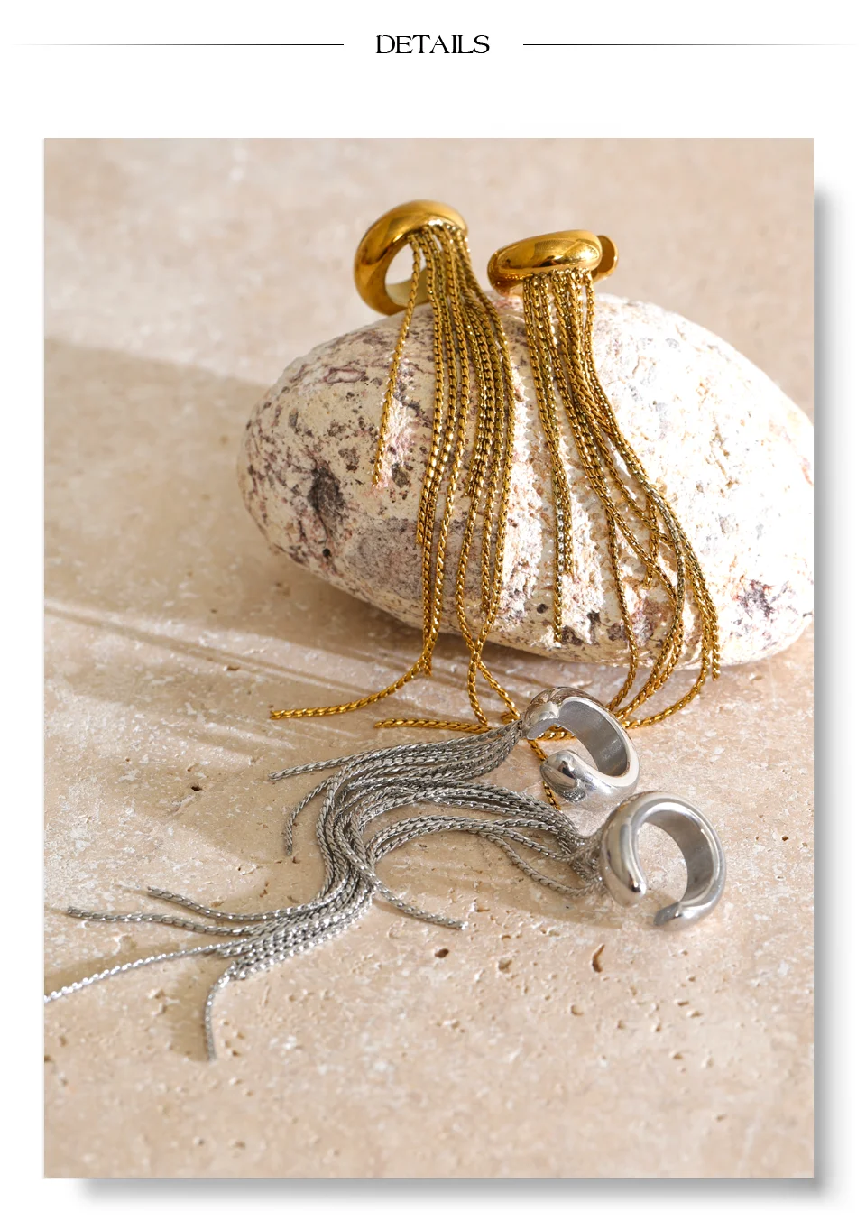 Yhpup 1 Stück Edelstahl Lange Quastenkette Ohrklemme Knorpel-Ohrringe Eleganter Beliebter Charmanter Ohrknochen-Schmuck – Detail 8