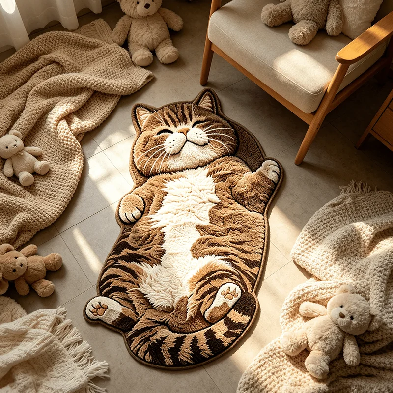 VIKAMA Lazy Sleeping Tiger Spotted Fat Cat Alien Plush Carpet Entrance Bathroom Living Room Cute Cartoon Home Floor Mat