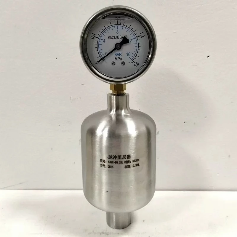 SS304 Integrated Pulse Damper for Metering Pump, Diaphragm Pulsation Dampener with Plastic Buffer Tank