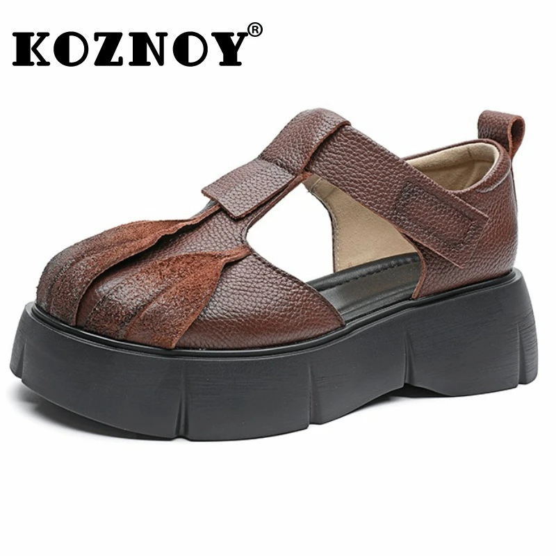 

Koznoy 5cm Cow Suede Genuine Leather Designer Sandals Platform Wedge Fashion Rubber Mary Jane Summer Flats Women Loafer Shoes