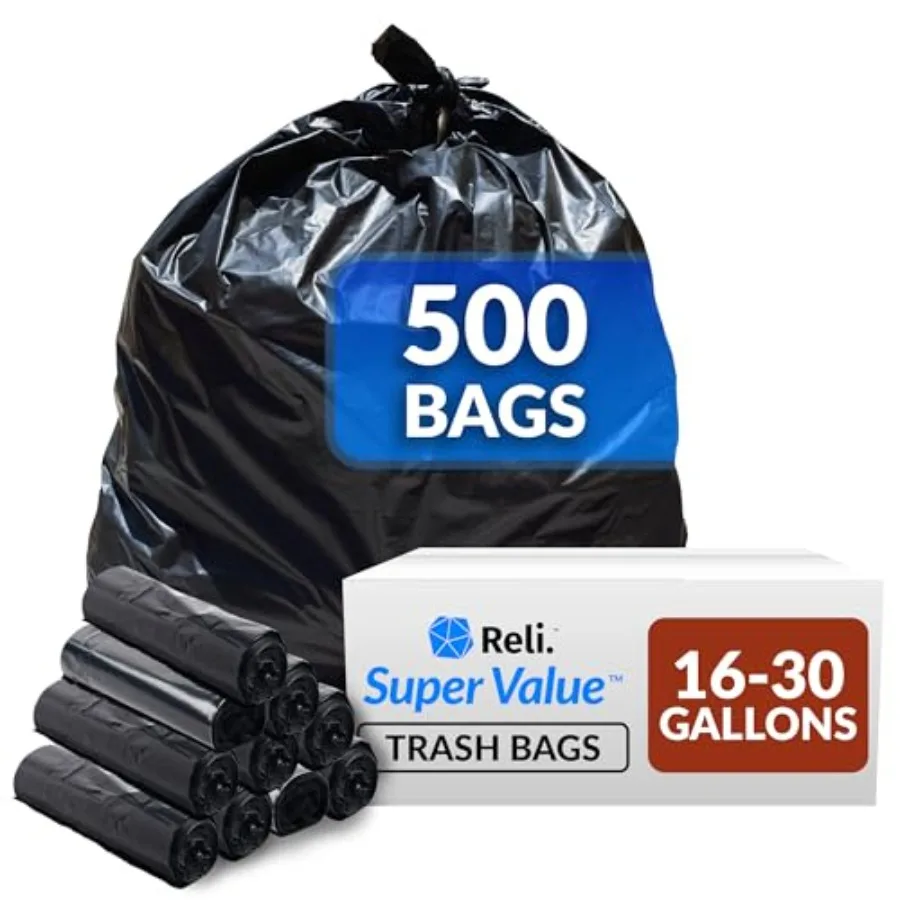 

16-25 Gallon Trash Bags 500 Bags Black Home Kitchen Strong Garbage