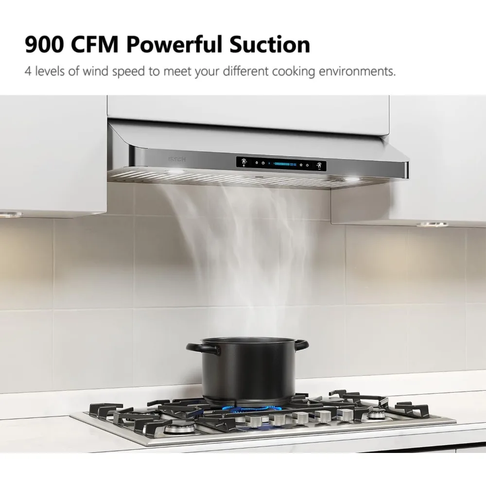 30 Inch Under Cabinet Range Hood with 900-CFM, 4 Speed Gesture Sensing&Touch Control Panel, Stainless Steel Kitchen Vent