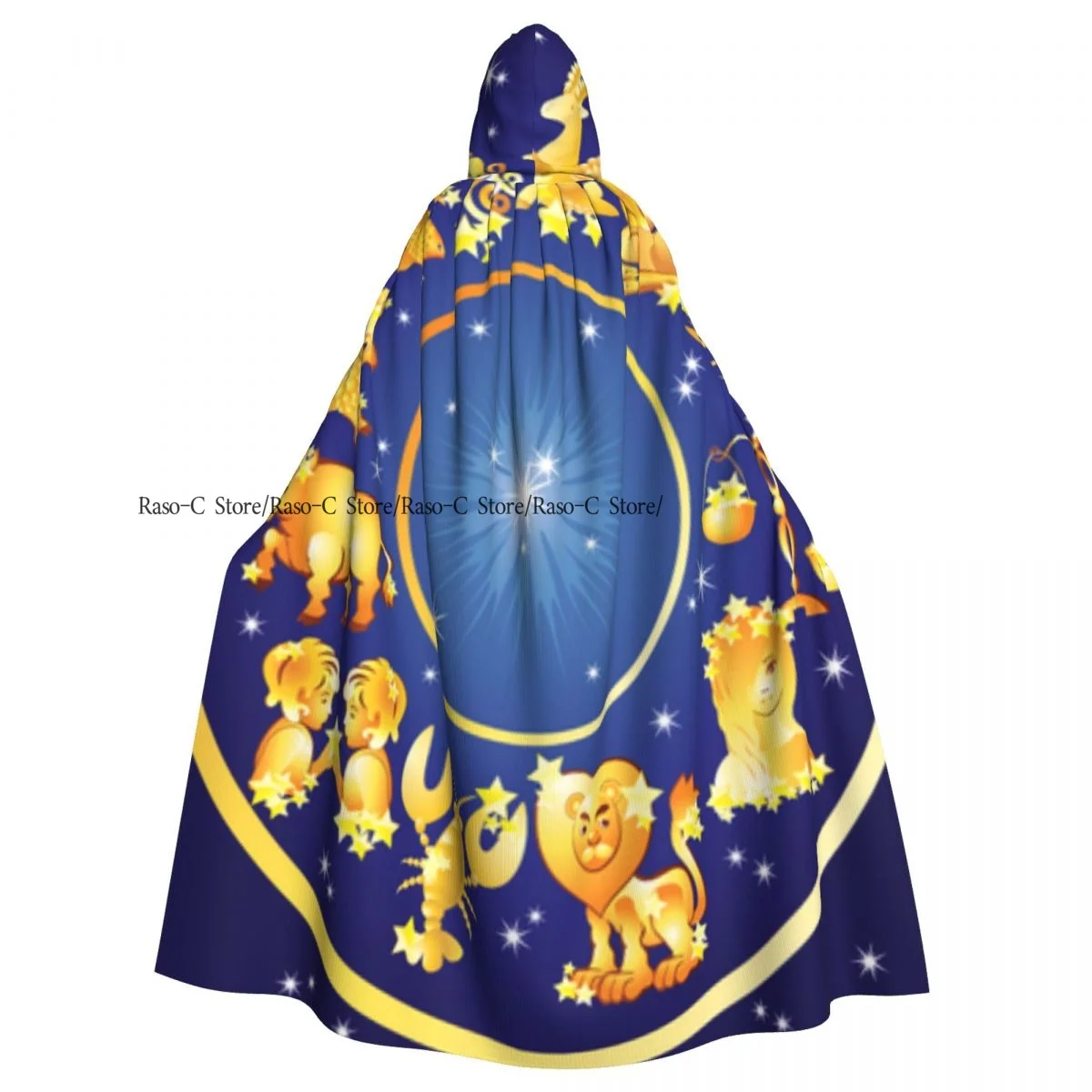 Twelve Signs Of Horoscope On A Starry Sky Hooded Cloak Polyester Unisex Witch Cape Costume Accessory